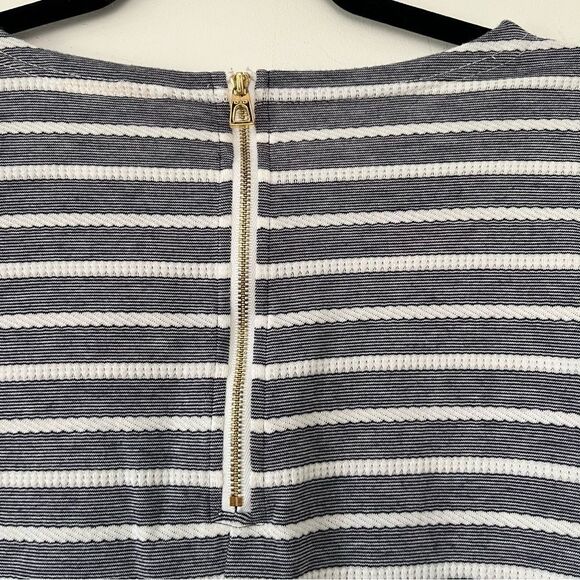 Sail to Sable Blue White Stripe Delicate Eyelet Long Sleeve Shift Dress - Picture 4 of 8